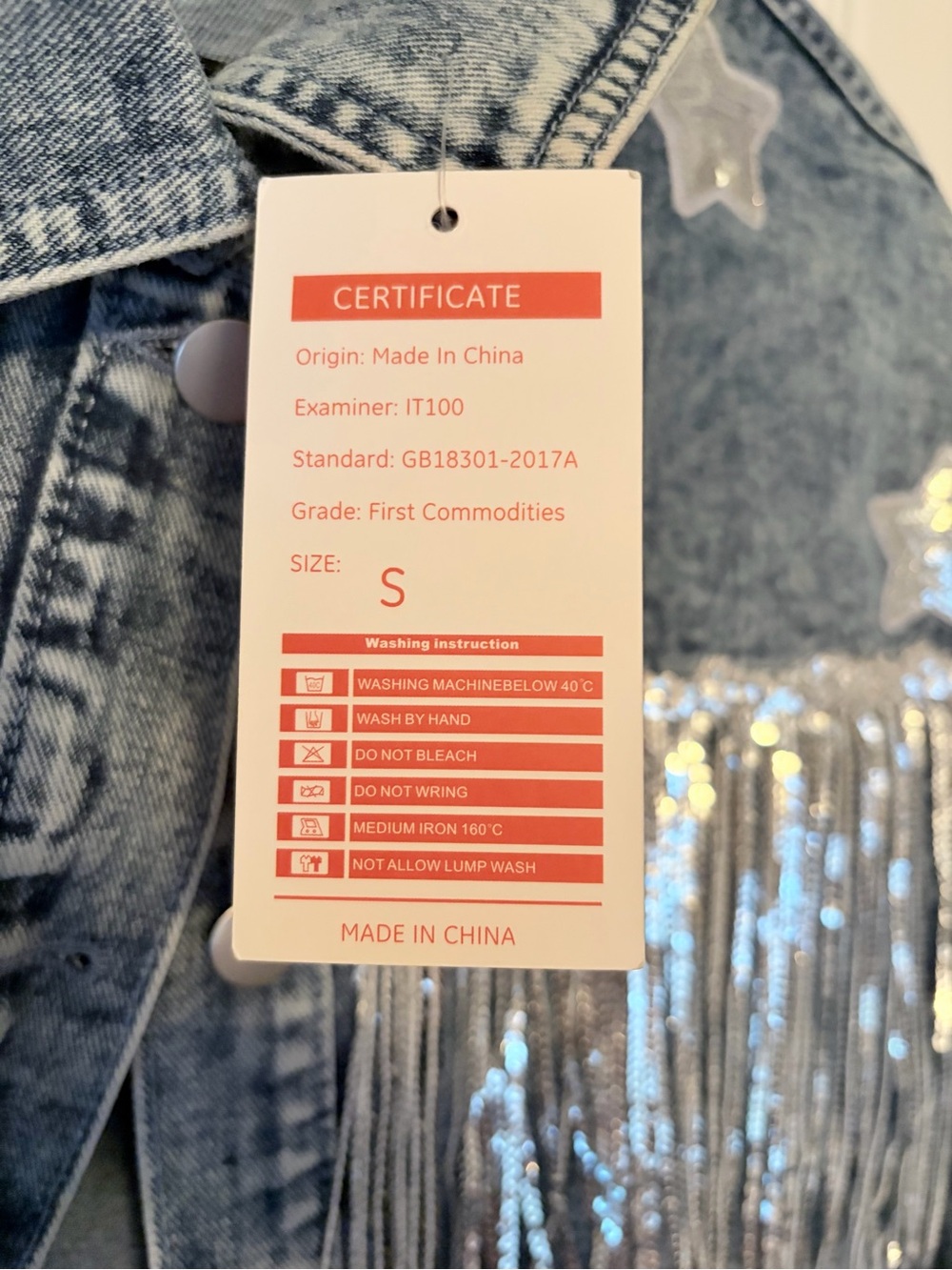 NWT Denim Jacket with Fringe and Star Accents - Picture 4 of 4